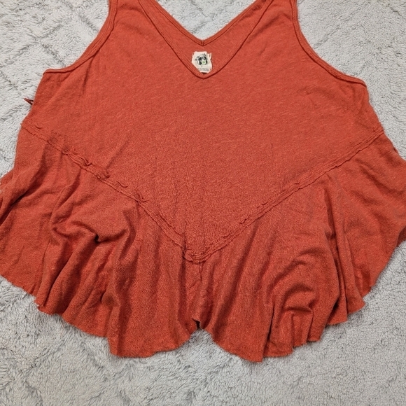 Free People Top Womens S Orange Rosie Drop Waist Tank Raw Cut Asymmetric Hem - Picture 2 of 6